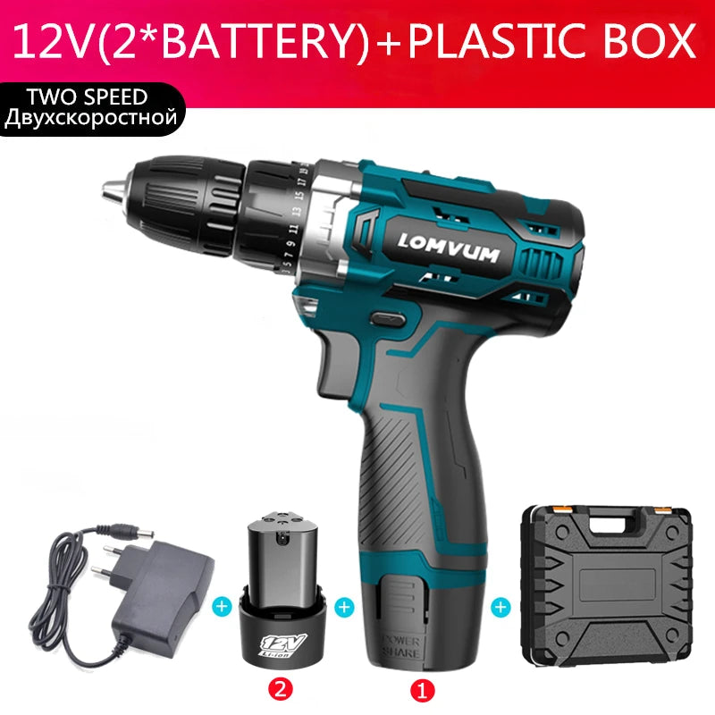lomvum 12v 16.8v 25v cordless screwdriver with spare lithium ion Battery Electric Drill Home Multifunction Electric Screwdriver