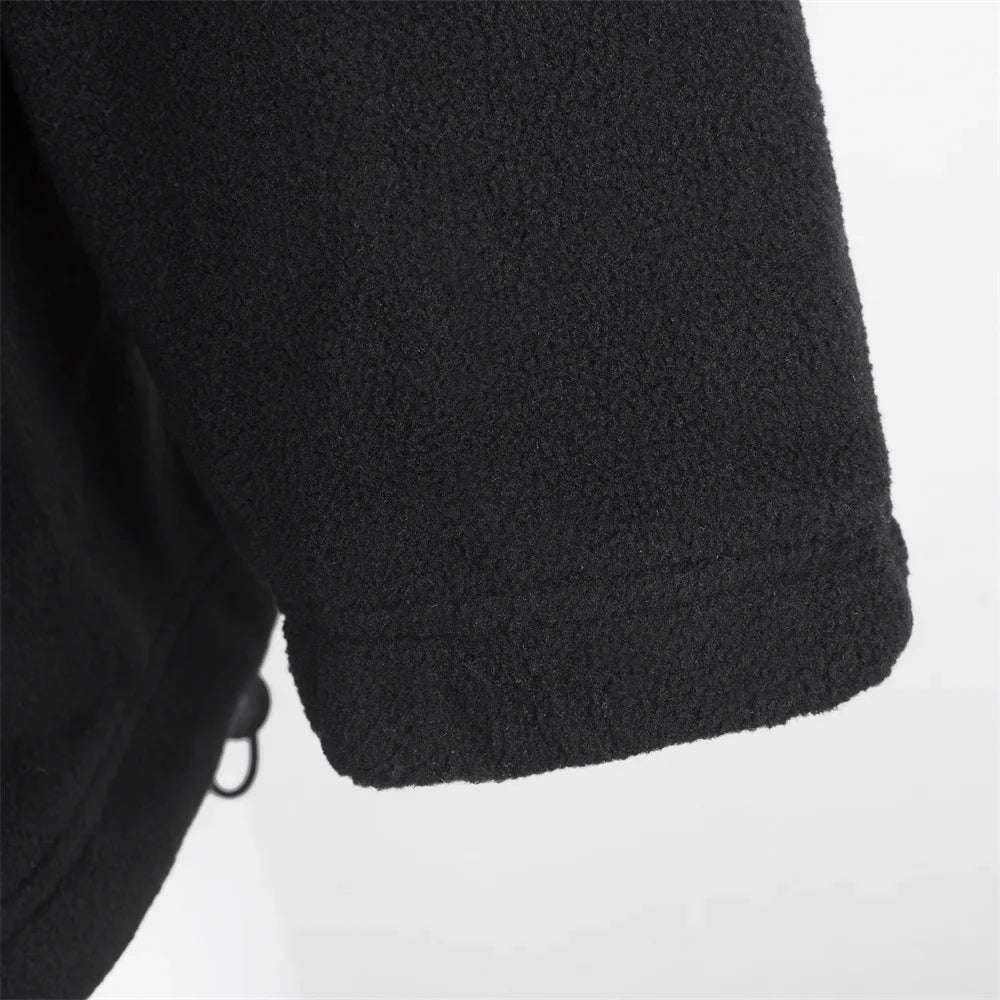 Autumn Winter Men's Zipper Pocket Jacket Coat Polar Fleece Windproof Stand Collar Thermal Outerwear Male Fashion Cargo Jacket