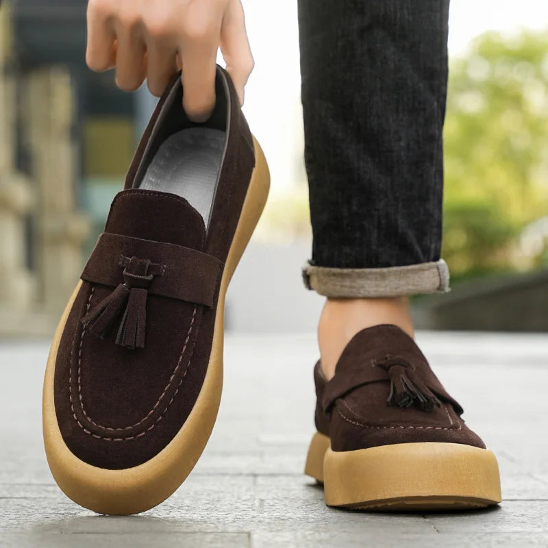 Herren-Loafer mit Quasten, Herbst, Ganzjahresmodell, britischer Stil, modische Freizeitschuhe, trendige Plateauschuhe, rutschfeste vulkanisierte Schuhe