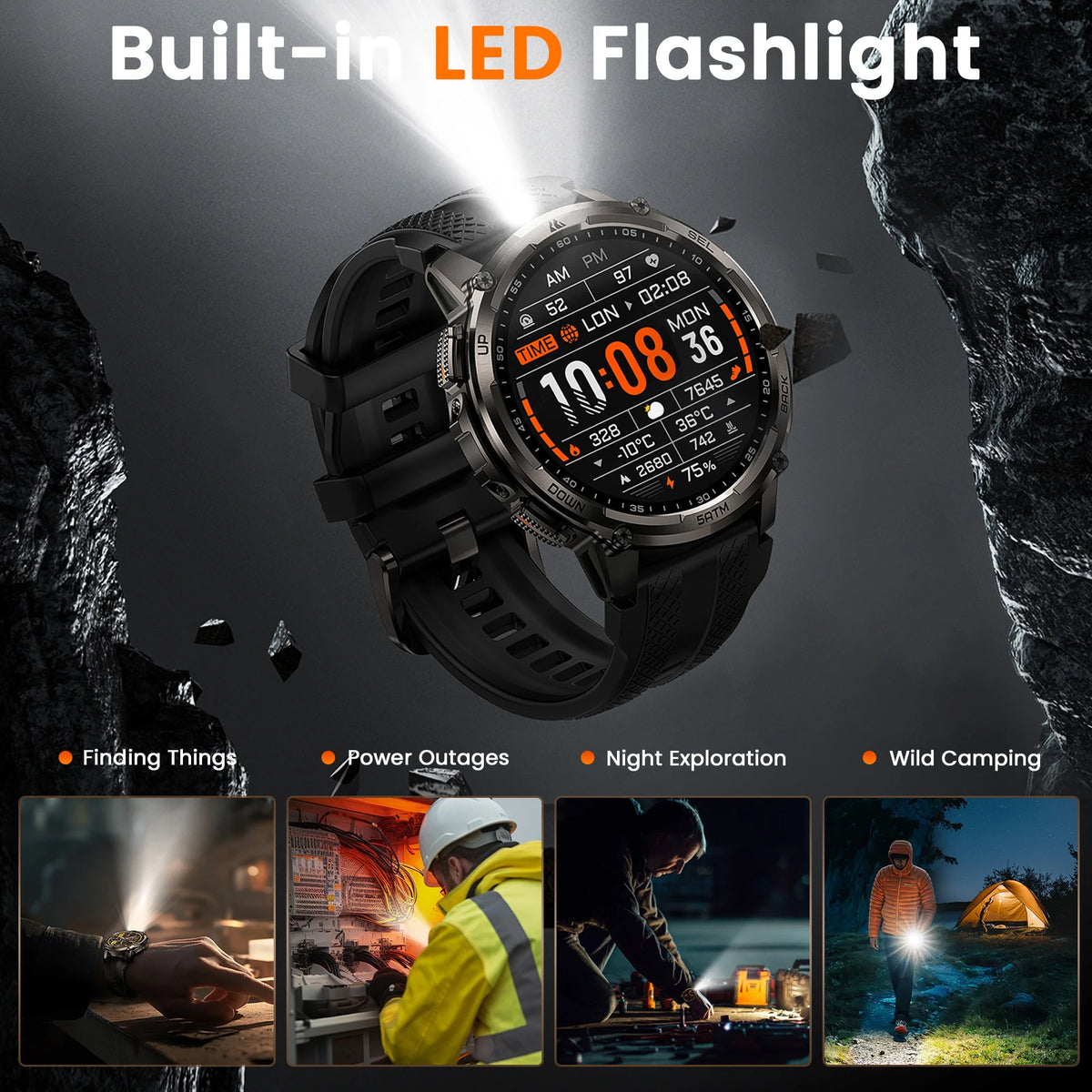 KOSPET TANK T4C smartwatch AMOLED 1,5″ con GPS e torcia