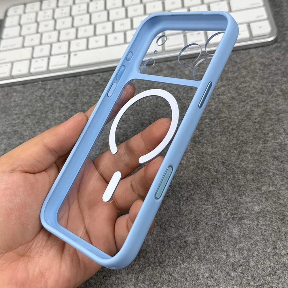 For Magsafe Transparent Case for iPhone 18 17 16 15 14 13 Pro Max Defender Camera AI Touch Control Wireless Charge Acrylic Cover
