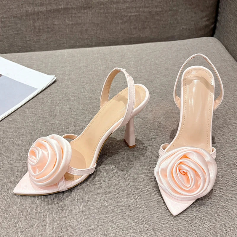 Sandali slingback donna Liyke a punta con grande rosa decorativa