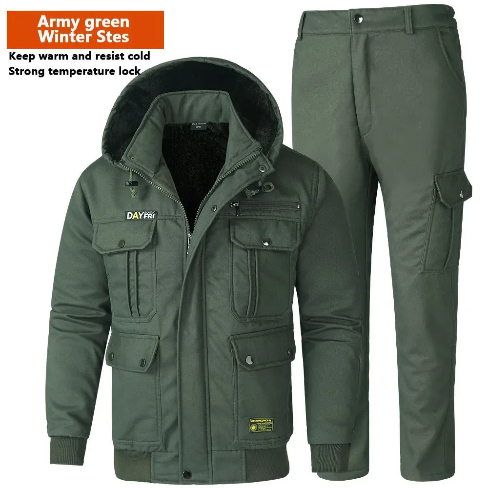 Men's Sets Winter Jackets and Pants Thicken Fluff Lining Warm Puffer Jacket Outdoor Pants Windproof Climbing Ski 2 Pcs