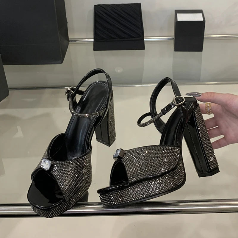 Sandali donna Liyke luminosi con tacco largo e plateau