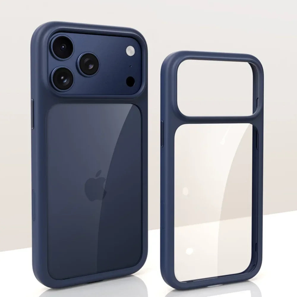 Luxury Burgundy Clear Phone Case For iPhone 17 18 Pro Max 17 18Pro Metal Buttons Skin Feel AI Touch Shockproof Protective Cover