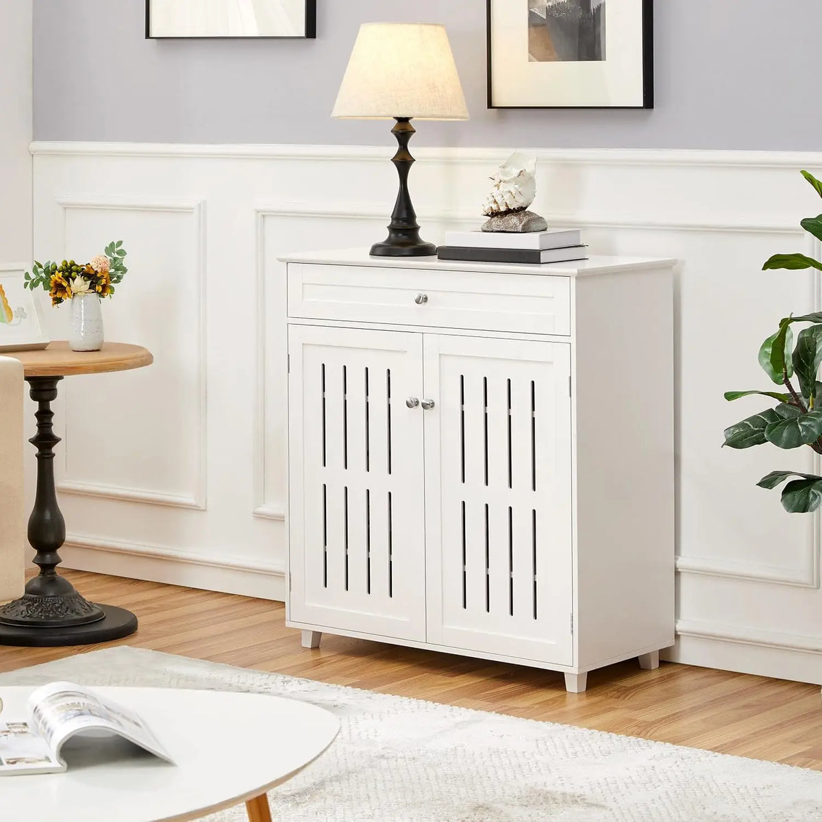Storage Cabinet and Storage with Louvered Doors for Home,White, Customized