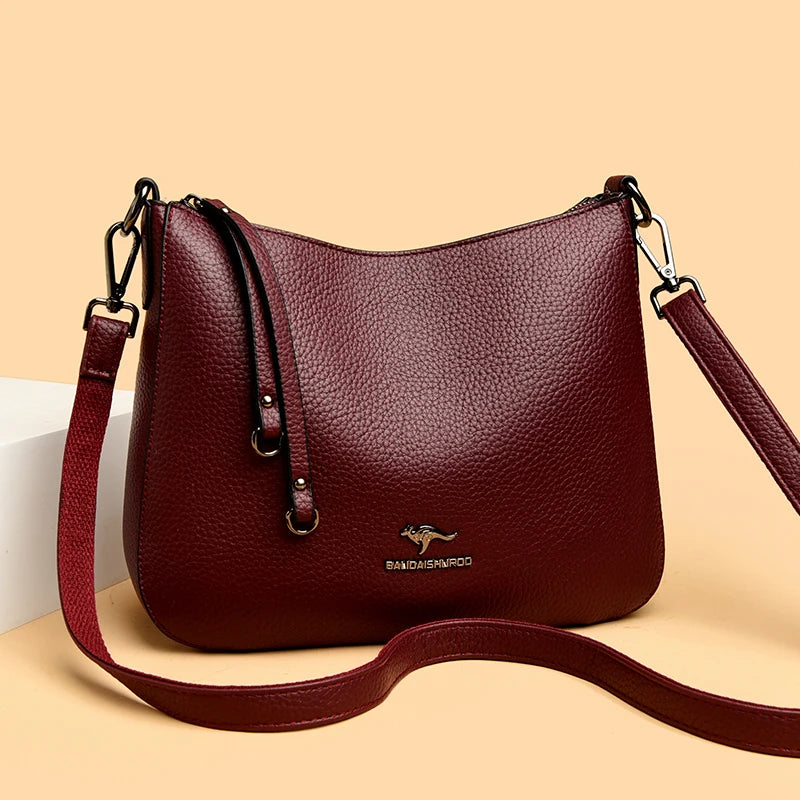 Women's Luxury Designer Top-Handle Bags Soft Leather Handbag Ladies Solid Color Shoulder Crossbody Bag Messenger Commuting Sac