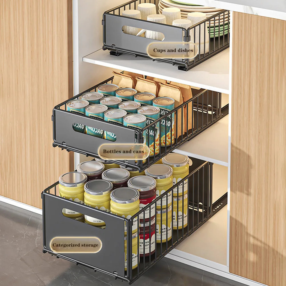 Estante de almacenamiento de cocina de 2 piezas, bandeja deslizante para condimentos, especiero, organizador de cajones extraíbles para armarios