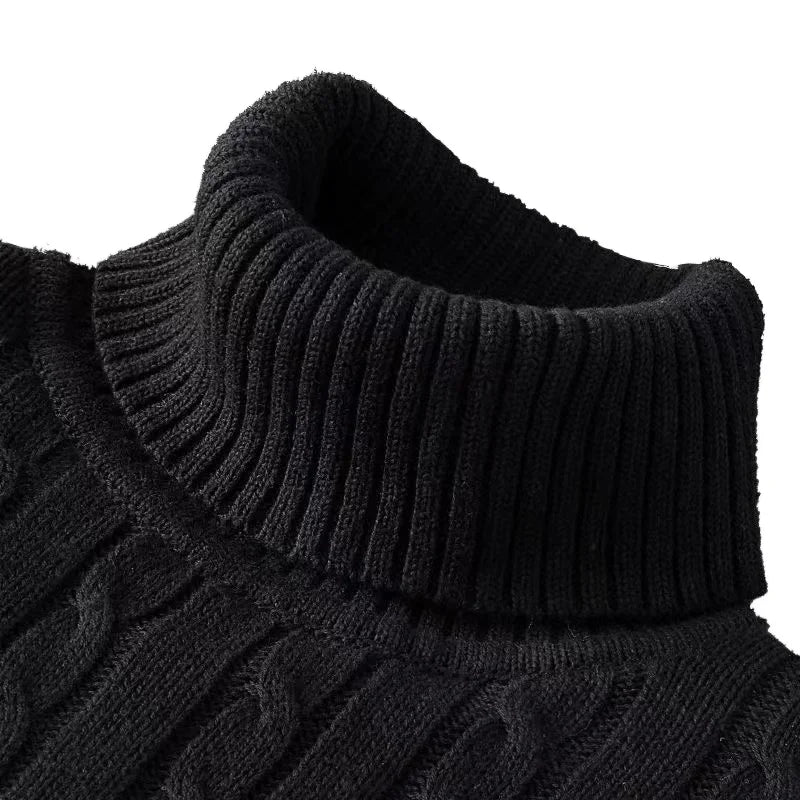Autumn Winter Men's Sweater Warmth Turtleneck Jacquard Slim Fit Sweaters Solid Color Basic Style Fahion Knitted Pullovers
