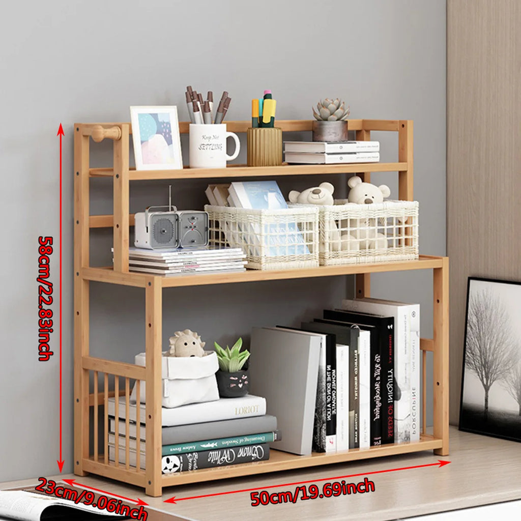 Three-Tier Bamboo Desktop Storage Rack, 50 cm