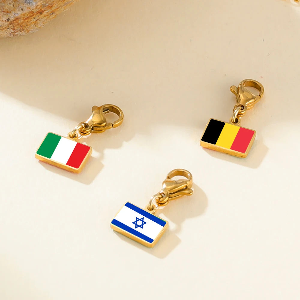 Country Flag Lobster Clasp Charms Pendant Bracelet Stainless Steel Italy France Brazil Spain Flags Jewelry Travel Souvenir Gift