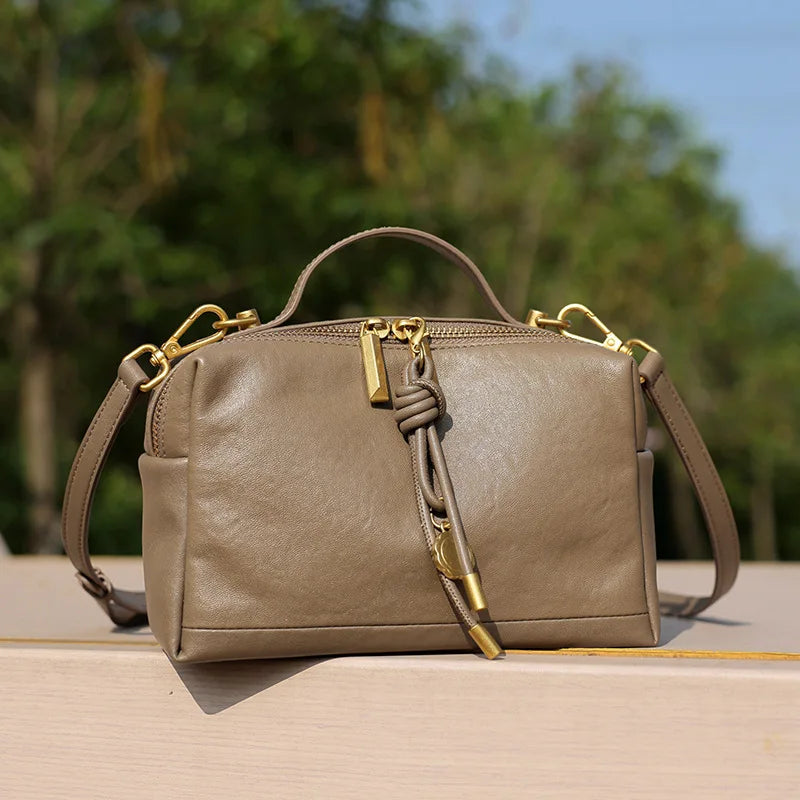Women's Vegetable-tanned Cowhide Bag Luxury Deisgner Ladies Genuine Leather Shoulder Crossbody Small Square Bag Female Handbag