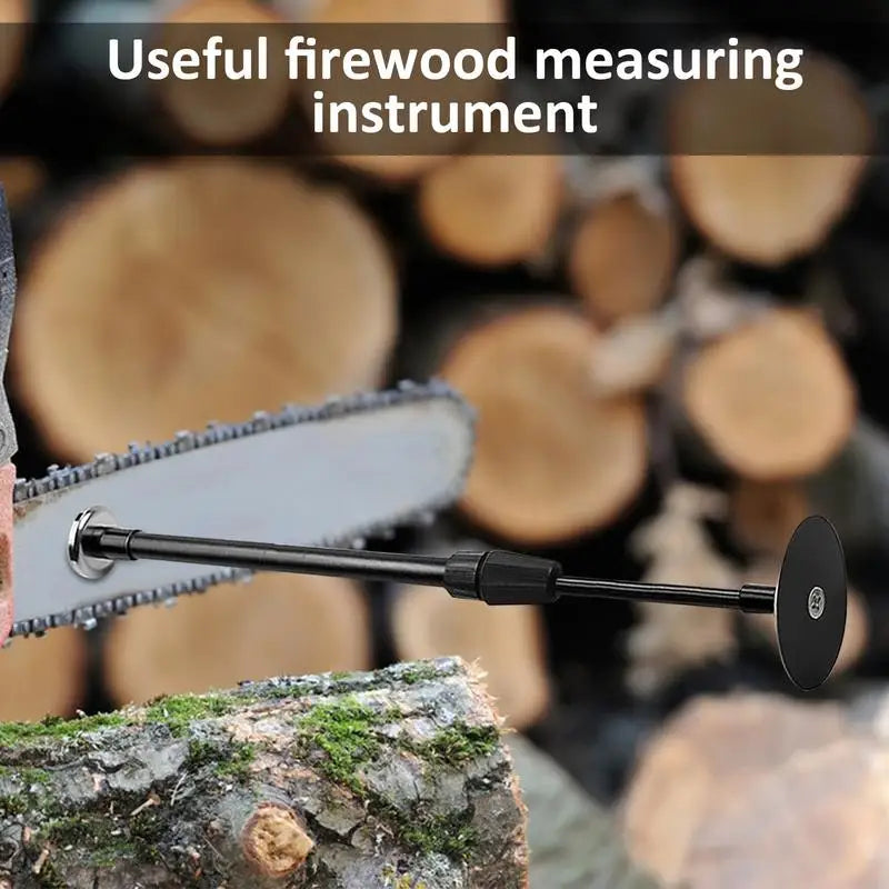 Outil de mesure pour bois de chauffage réglable, tige de mesure magnétique à manche télescopique se fixant au guide-chaîne d’une tronçonneuse