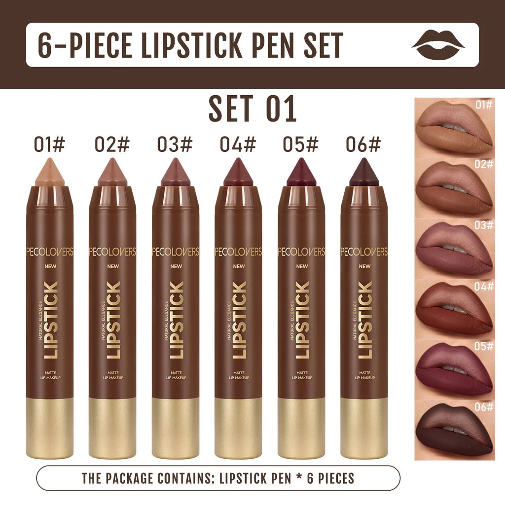 6-teiliges Set wasserfester matter Lippenkonturenstift – Lippenkonturenstift, der nicht am Becher haftet, langanhaltendes mattes Finish, für alle Hauttypen, Make-up-Kunst, matter Lippenstift