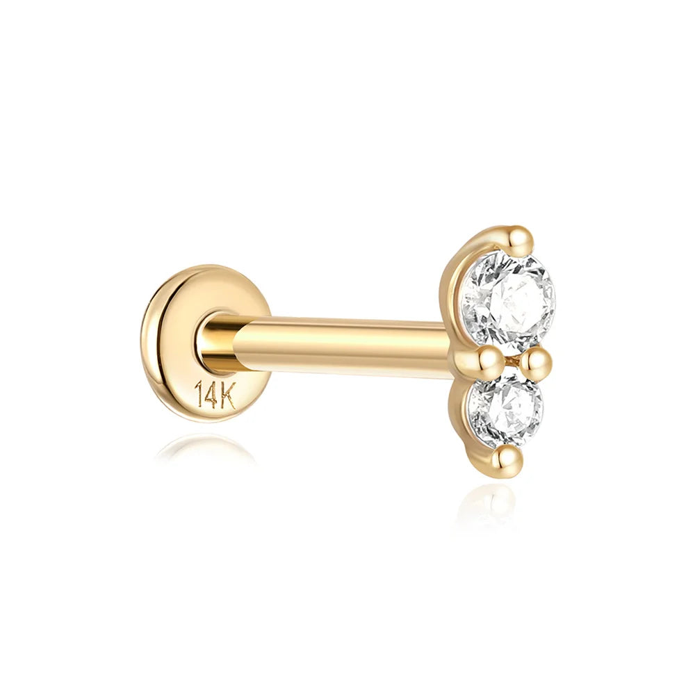 AIDE Real 14K Solid Gold Multiple Sizes Zircon Pendant Stud Earring Simple IND Piercing Ear Bone Ear Studs DIY Vintage Jewelry