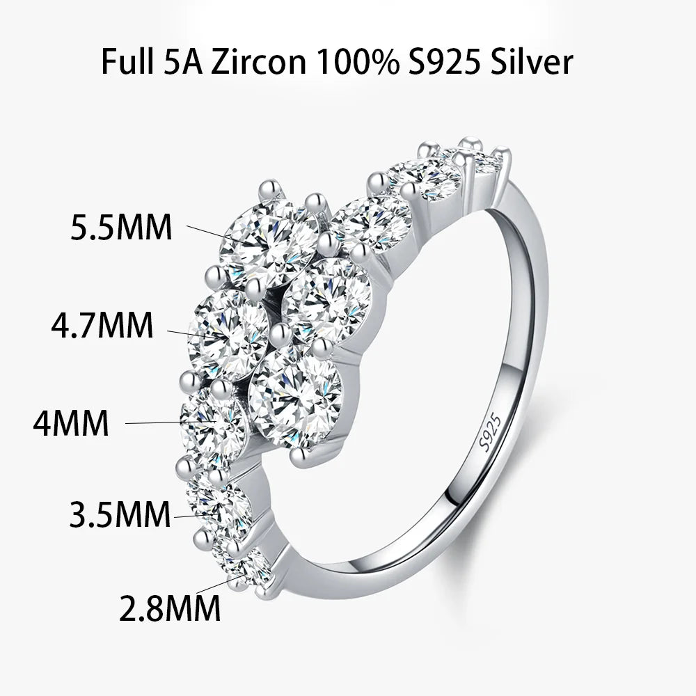 Anello in argento 925 con moissanite e fascia aperta regolabile