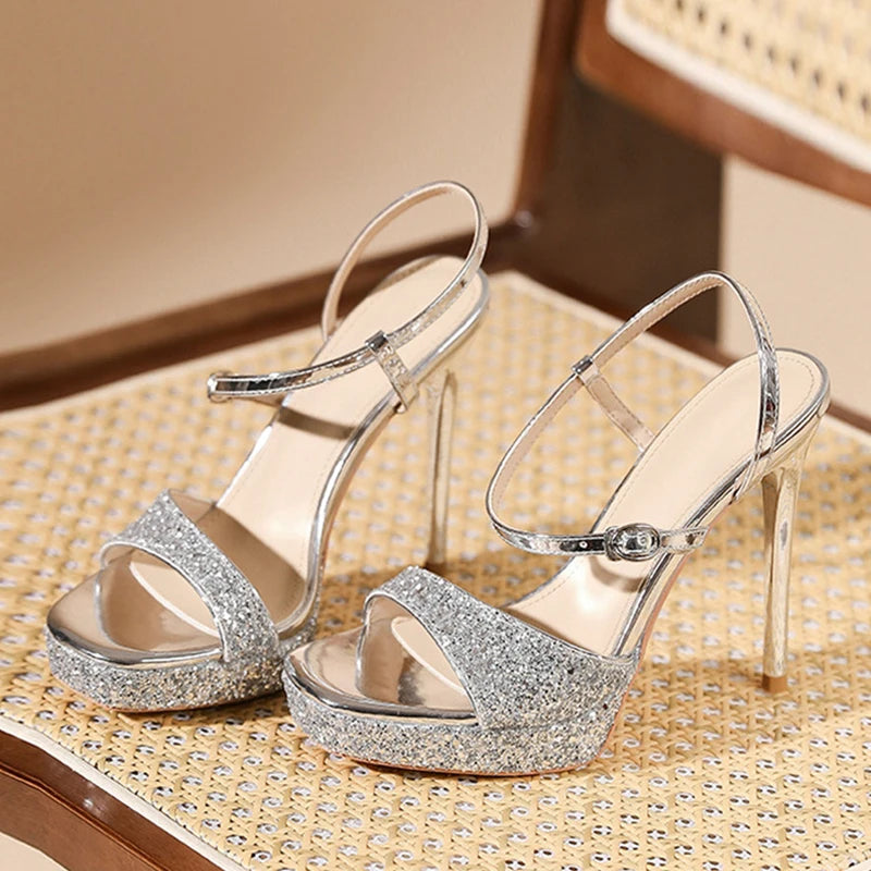 Sandali donna Liyke scintillanti con plateau e tacco