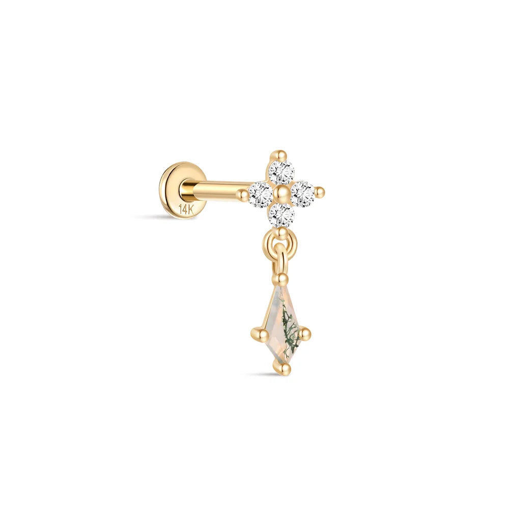AIDE Real 14K Solid Gold Multiple Sizes Zircon Pendant Stud Earring Simple IND Piercing Ear Bone Ear Studs DIY Vintage Jewelry