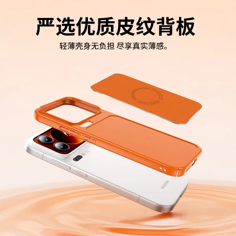 For Xiaomi 18 Pro Max Case Magnetic Matte PU Vegan Leather Splicing Electroplated PC Lightweight Hard Cover Dustproof Bumper