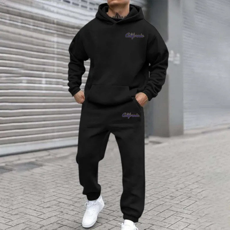 2026 letter printed sportswear set men's hooded sweatshirt long pants set spring and autumn winter warm suit Tracksuit