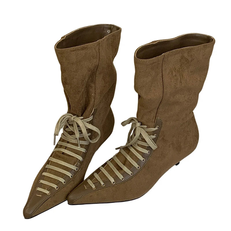 Stivaletti donna Liyke effetto suede con lacci a punta