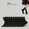 5/10/20 Pairs of Men's High-Waisted Solid-Color Unisex Sports Socks, Black and White, Breathable Mid-Calf Casual Socks for All Seasons, Men's Basketball Socks