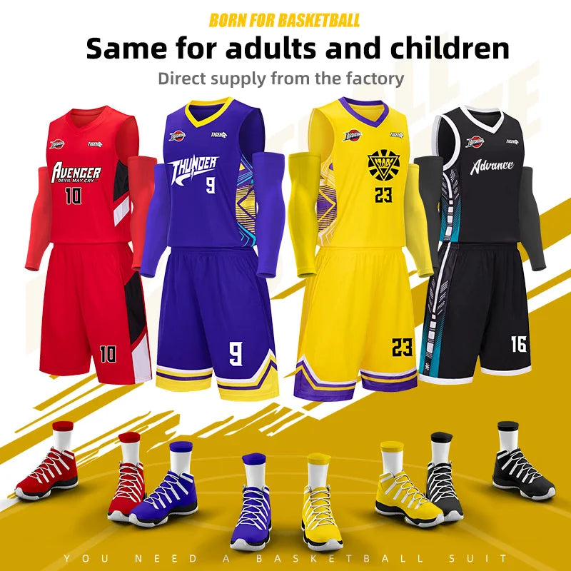 Adult Kid Basketball Jersey Youth Quick-drying Breathable Unisex Team Training Uniform Shirt Sportswear Child Tracksuit Outfit