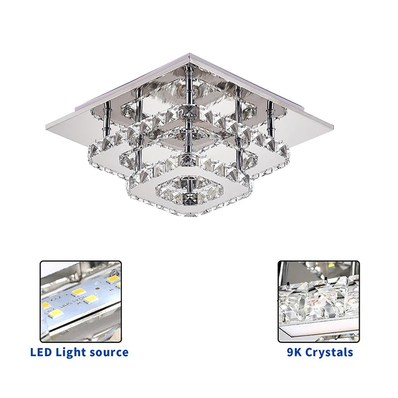 Plafonnier LED Voltsify 36W Lustre en cristal Lampe suspendue, blanc froid