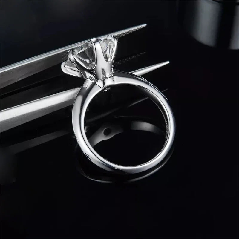 Anillo clásico de 6 garras con moissanita redonda de 5 quilates, plata de ley 925, diamante de alta claridad color D, joyería para mujer chapada en oro de 14K
