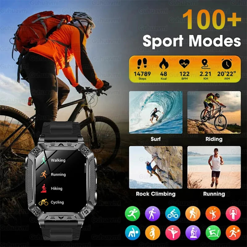 New 1500mAh Military Outdoor Smartwatch For Men LED Flashlight IP69K Waterproof GPS Sports 2.01-inch Bluetooth Call Smart Watch