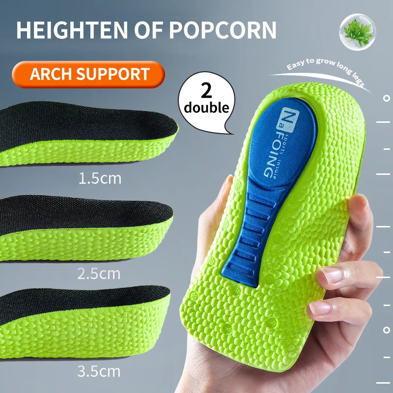 Memory Foam Height-Increasing Insoles for Men and Women, Shoe Inserts for Flat Feet with Arch Support, Orthopedic Insoles for Sneakers, Heel Lift Inserts