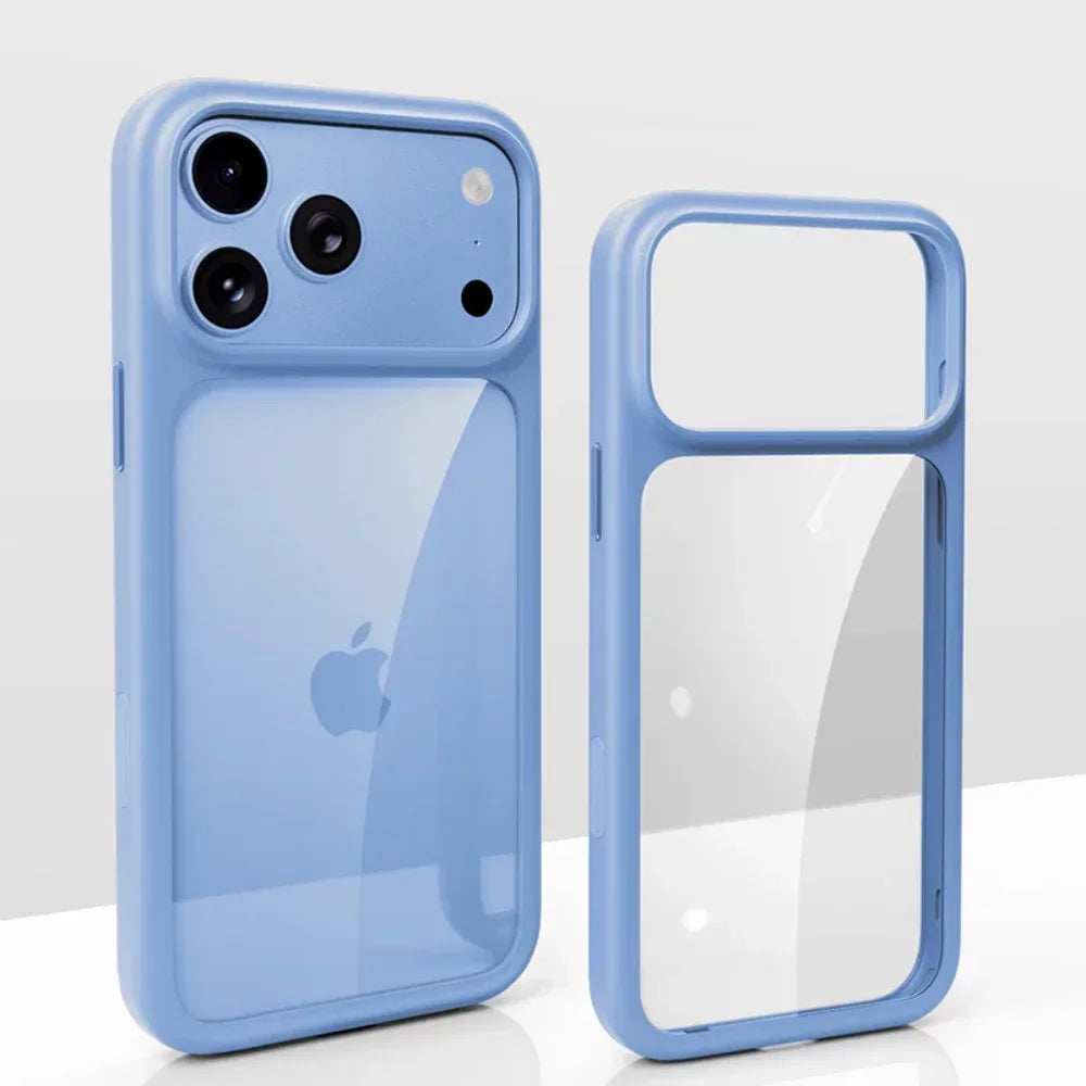 Luxury Burgundy Clear Phone Case For iPhone 17 18 Pro Max 17 18Pro Metal Buttons Skin Feel AI Touch Shockproof Protective Cover