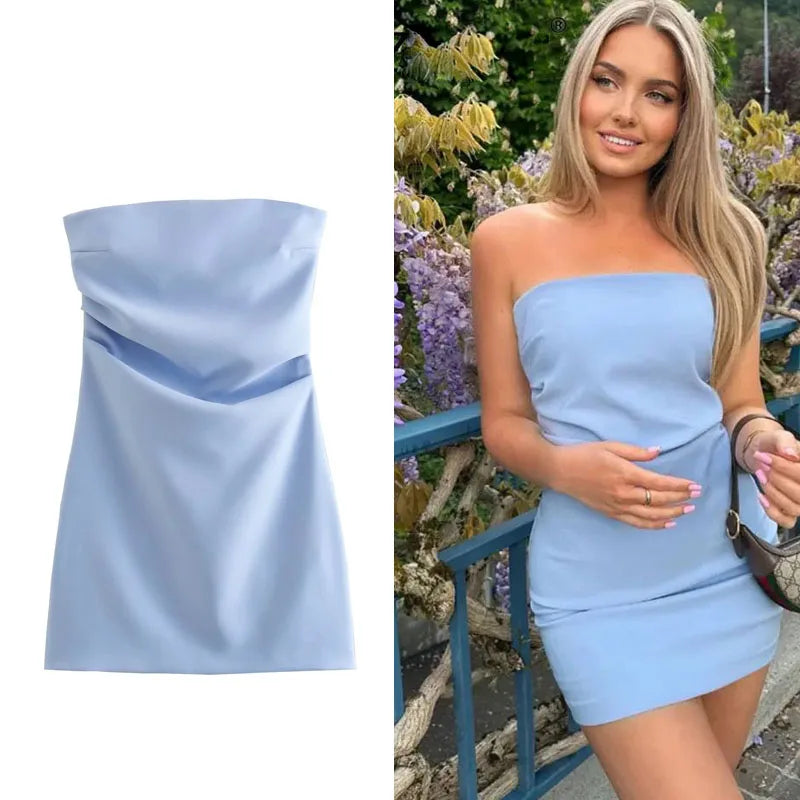 HXAO Women's Off-the-Shoulder Corset Short Dress, Ruched Backless Blue, Black, White Sexy Bodycon Party Dress