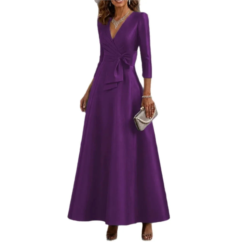Abito midi da donna con scollo a V e maniche a tre quarti
