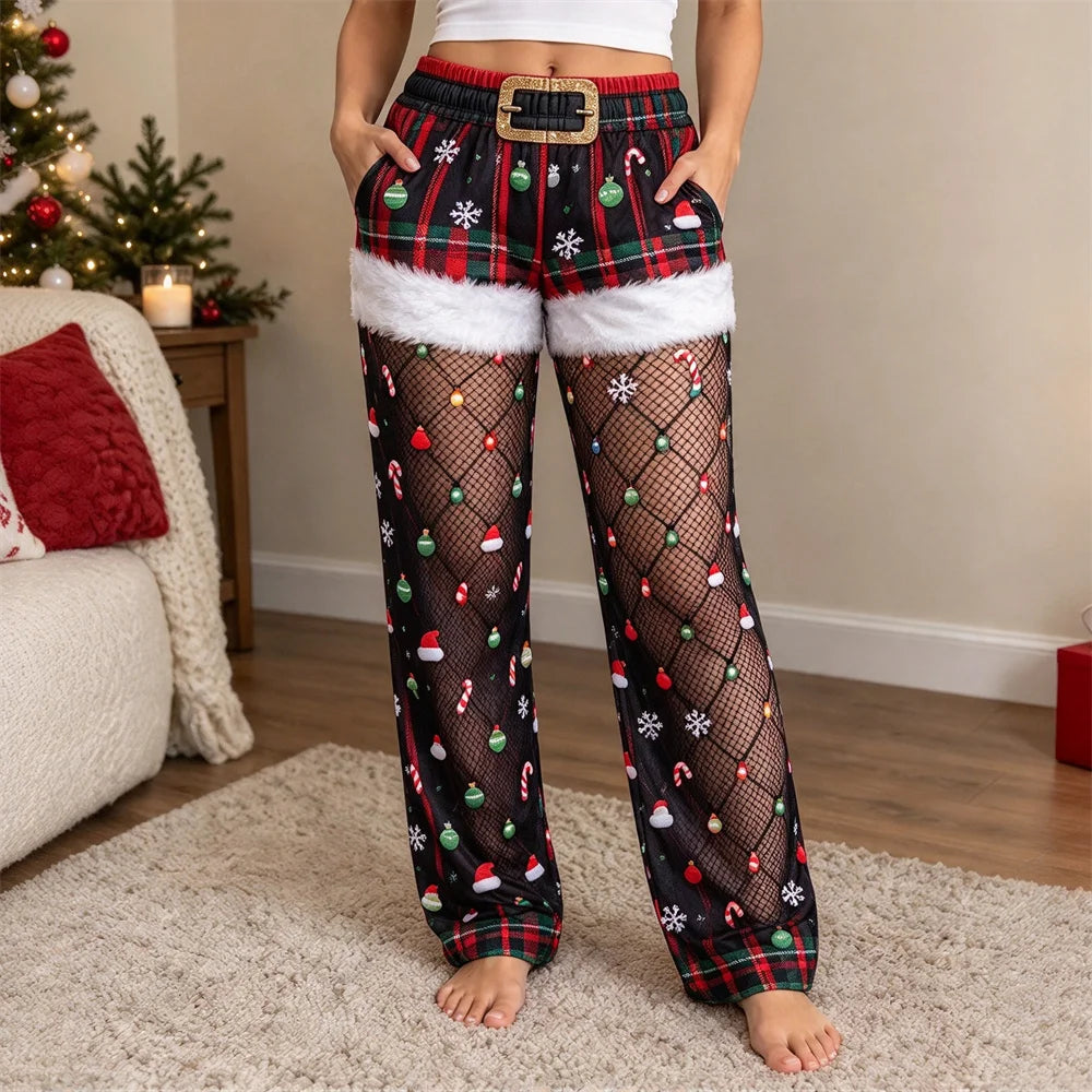Weihnachtliche Damen-Haushosen mit weitem Bein