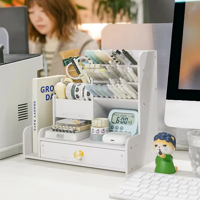 Wooden Desk Organizer with Pen Holder
