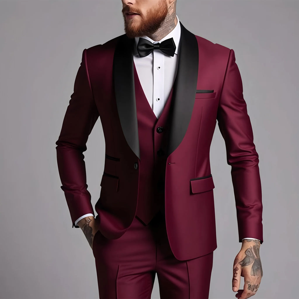 Men's 3 Piece Slim Fit Suit Set One Button Blazer Jacket Pants Tuxedo Set for Prom, Wedding and Business