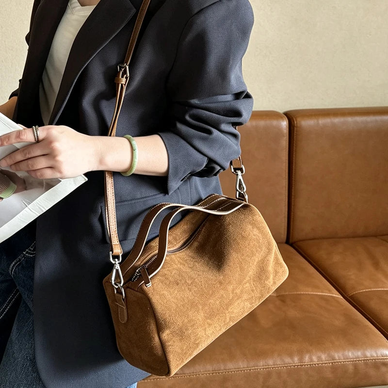 Suede Cowhide Leather Women Handbags Luxury Brand Design Woman Messenger Shoulder Bags Soft Genuine Leather Crossbody Bags Lady