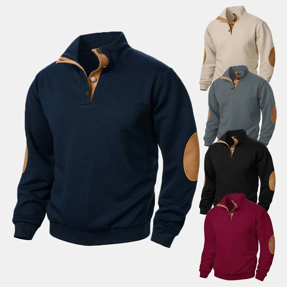 Men's Vintage Stand Collar Sweatshirts Long Sleeve Casual Pullovers Spring Autumn New Sweatshirt Coats Streetwear Male Button Up