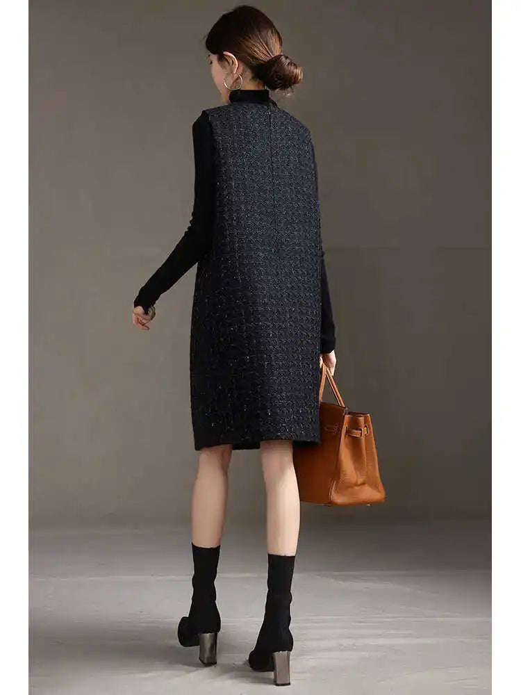 Bright Silk Small Fragrant Style Vest Dress for Women's European Station Trendy Spring Autumn Plus Size Mid Size Skirt Dresses