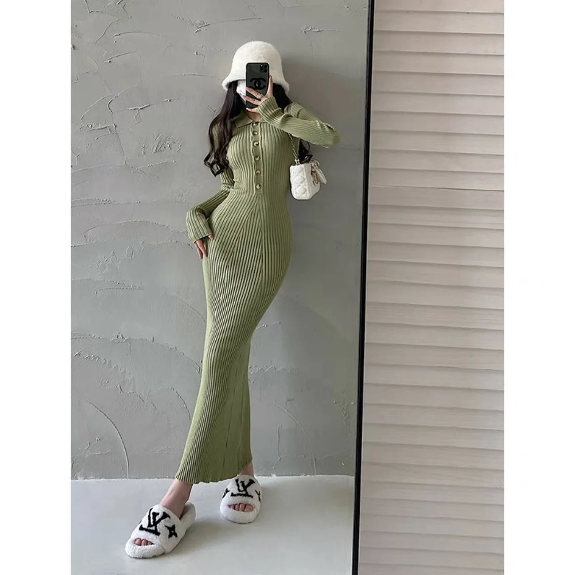 Abito in maglia donna a collo polo e maniche lunghe — immagine 10