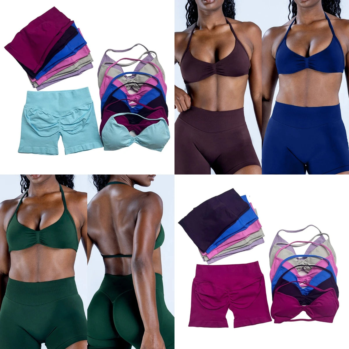 2PCS DF Gym Set Women Strappy Yoga Bra Top Sportswear Workout Scrunch Shorts Sports Suit Seamless Set Fitness Clothes