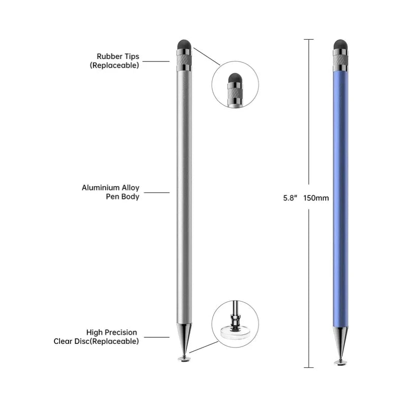 2-in-1 Stylus Pen High Sensitivity Disc Tip Rubber Tip Touch Pencil Suitable for Apple iPhone iPad Android Samsung Tablet Phone