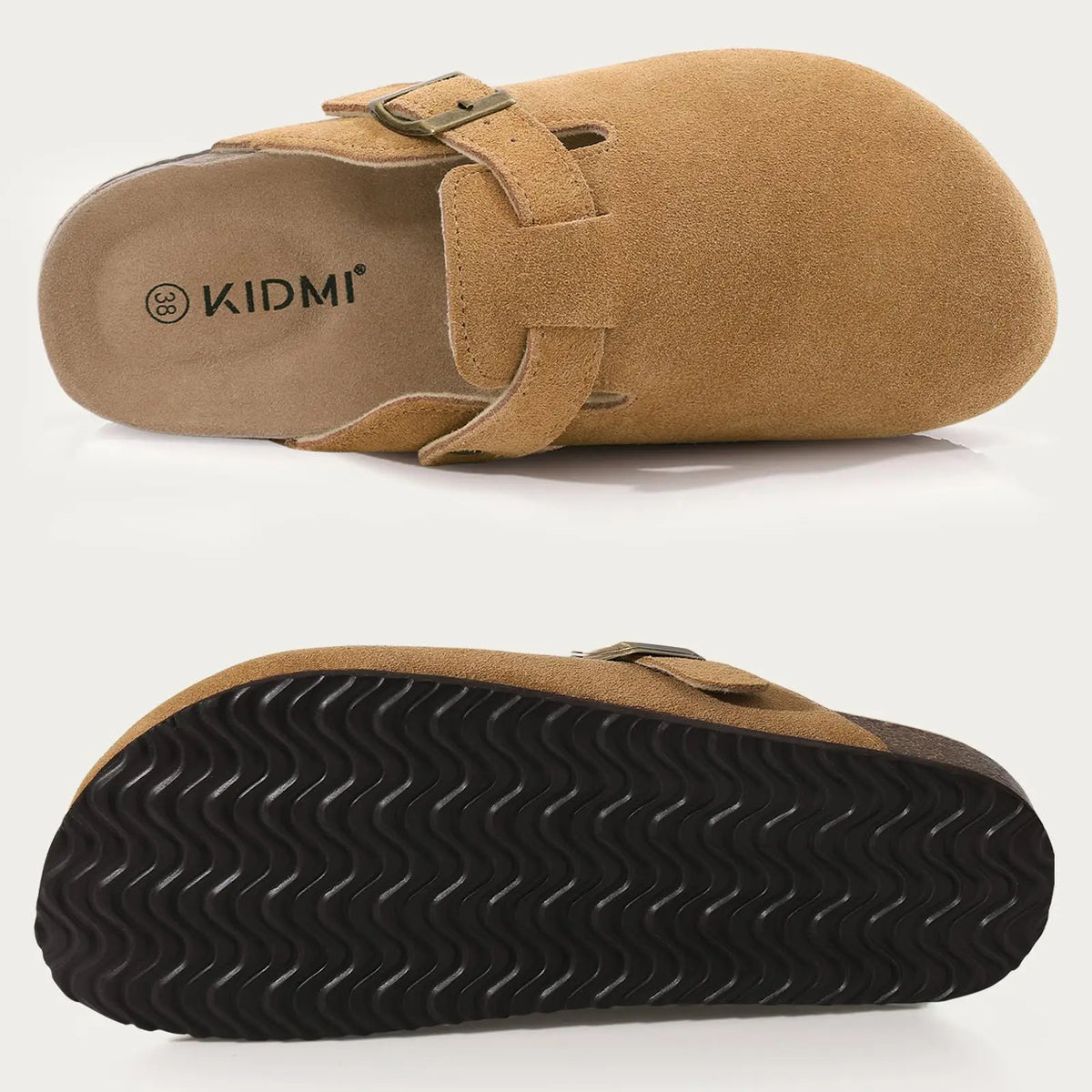 Asgard Women's Cork-Sole Clog Slippers, Fashionable Cow Suede Flat Mules with Adjustable Buckle, Men's Leather Potato Shoes, Beach Sandals