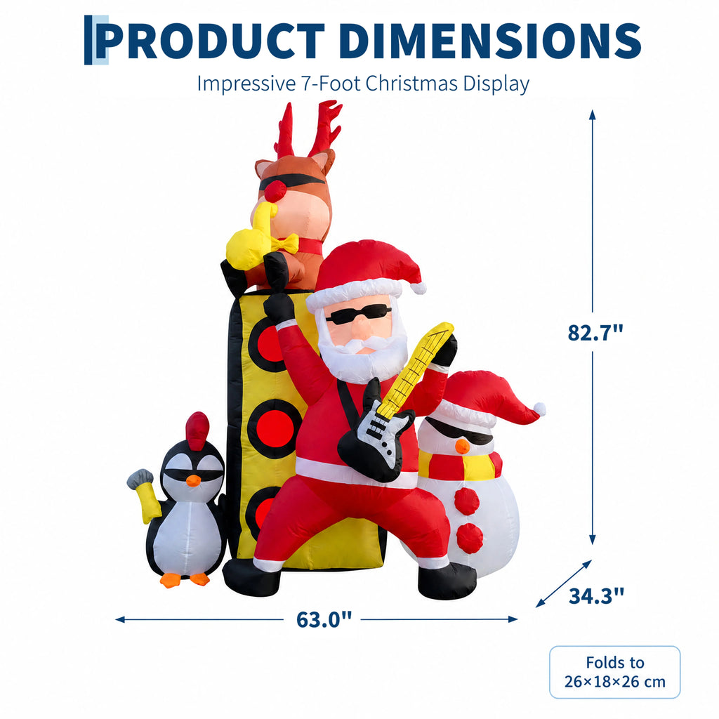 Christmas Inflatable Yard Decoration Santa with Drum Band Outdoor Holiday Lawn Inflatable Set Group Scene Snowman Penguin Reindeer Built In Fan LED Lights Waterproof Polyester Holiday Decor Supplies