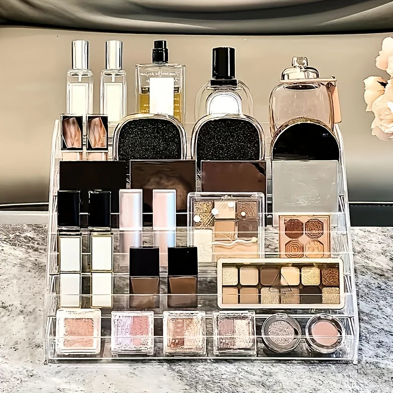 Elegant Acrylic Perfume & Cosmetic Organizer – Multi-Tier Clear Display Stand, Sleek Countertop Storage Rack for Your Vanity
