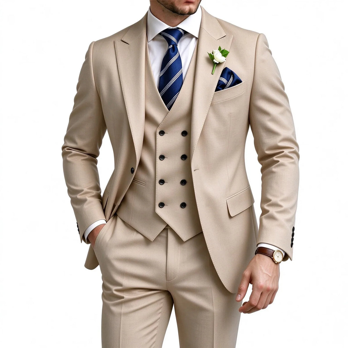 Men 3‑Piece Slim Fit Suit, Formal Wedding Prom Business Dinner Tuxedo Blazer Vest Pants