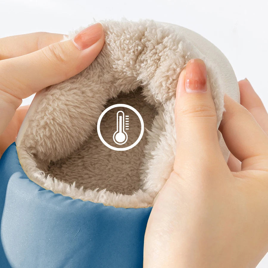 Warme Unisex-Hausschuhe für Damen und Herren, 4 cm dicke Sohle, weich wie Wolken, wasserdicht, Daunen-Innenfutter, Fleece-Hausschuhe für drinnen und draußen, Hausschuhe im Pantoletten-Stil
