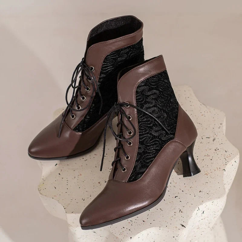 Chaussures bottines victoriennes pour femme en cuir à lacets et à talons, mode tendance, assemblage, talons hauts, pointure 46