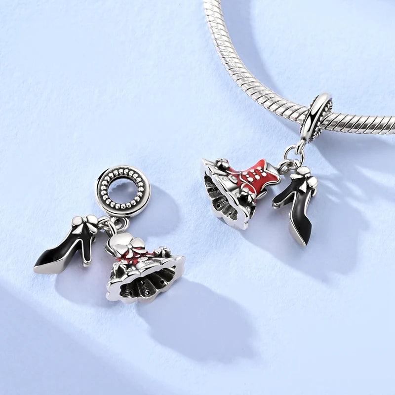 925 Sterling Silver Bright Red Charms Bead CZ Zircon Cute Doll Pendants Fit Original Bracelet DIY Jewelry Women Gift
